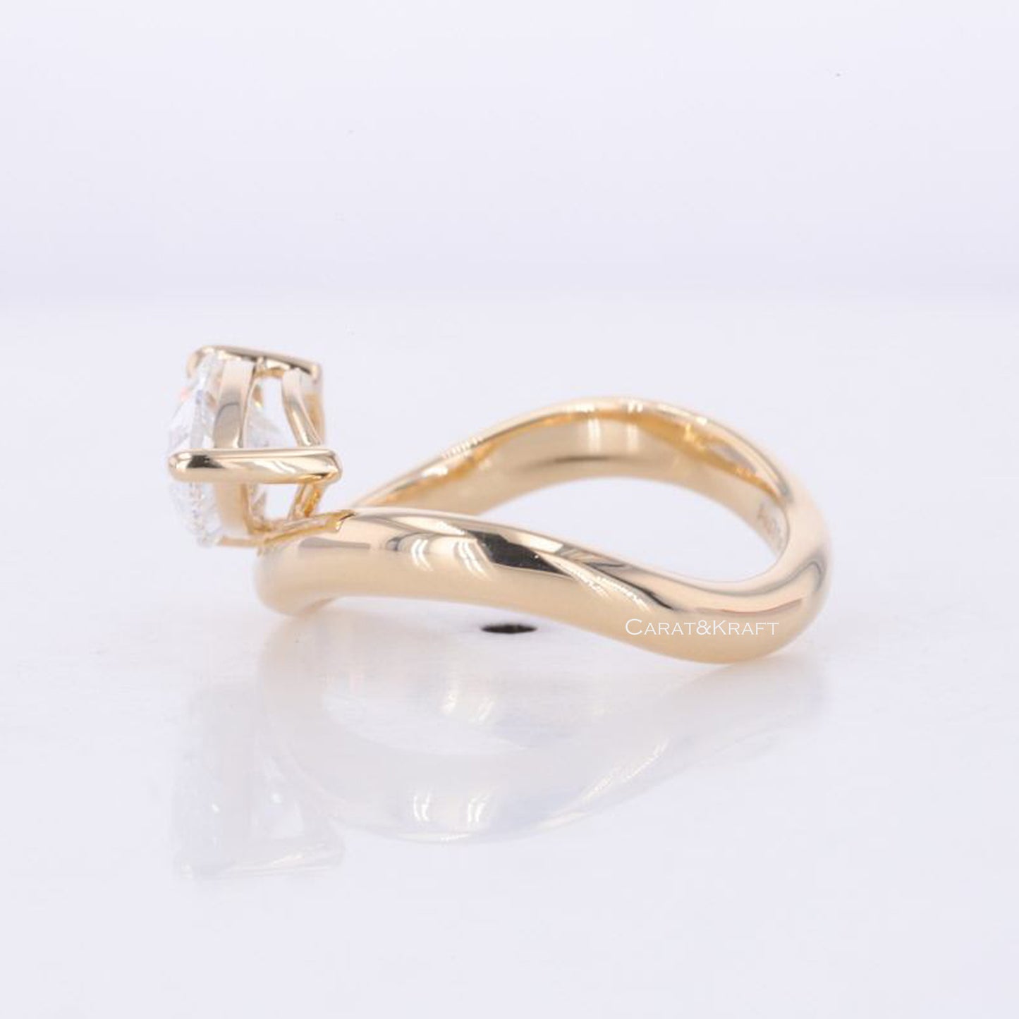 East West Pear Shaped Engagement Ring in 14k Yellow Gold IGI Certified Lab Grown Diamond ring
