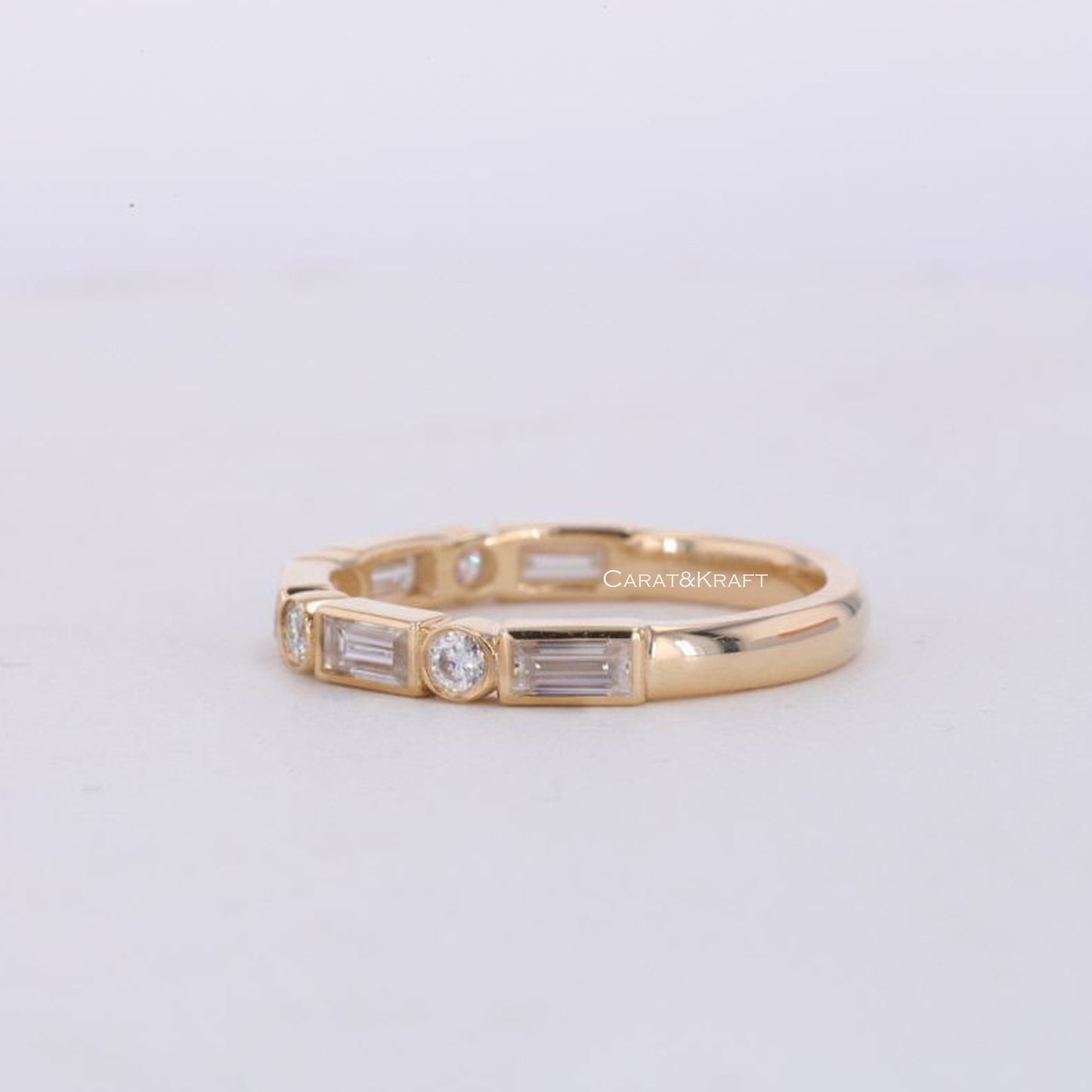 moissanite diamod wedding ing, bezzel set half eternity diamond ring, stackable band, matching band for her, gift for her