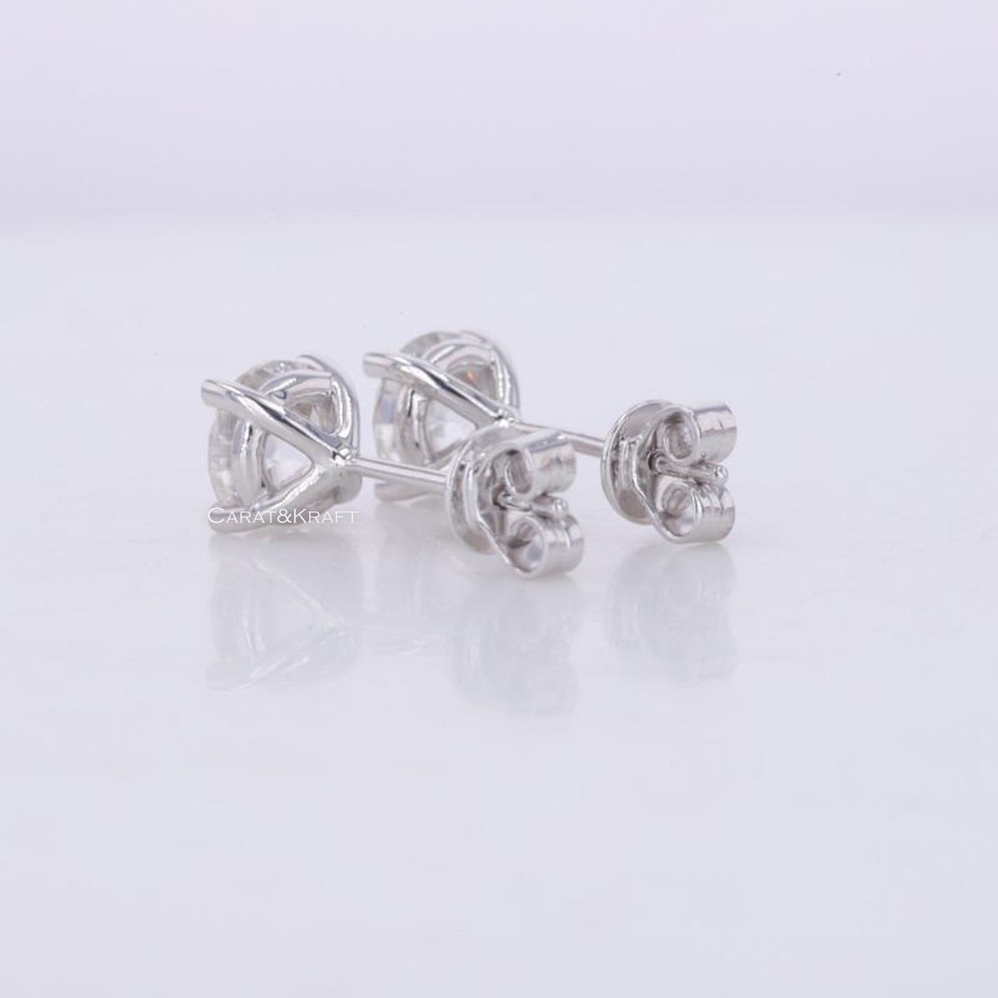 Martini Round Cut Colorless Moissanite Stud Earrings, Wedding Earrings, Anniversary Earrings, Solid Yellow Gold, Bridal Set