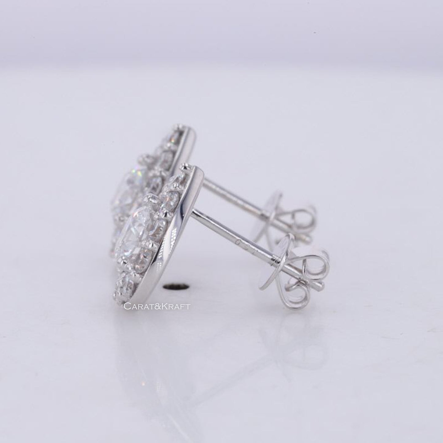 Lab Grown Diamond Stud Earrings: Round Halo, Solid Gold Screw Back