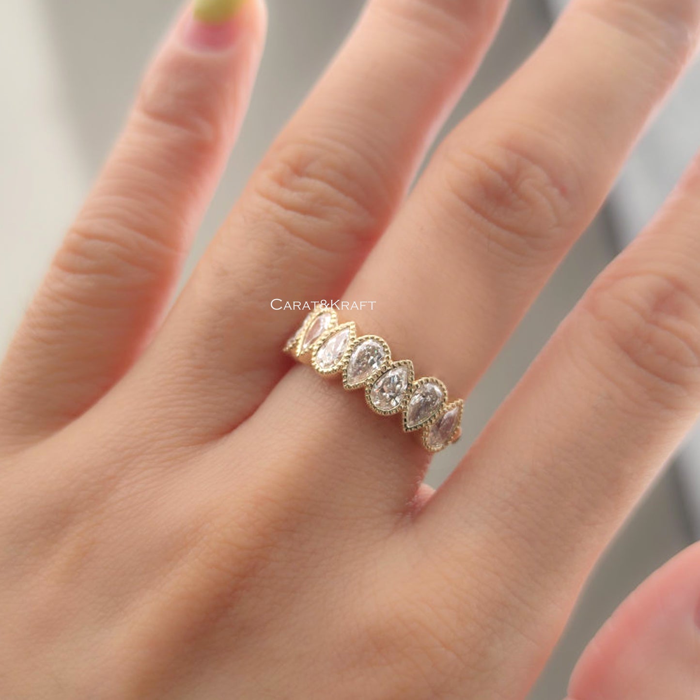 Pear Diamond Eternity Band • Lab-Grown Diamond Wedding Ring • East to West Stackable Band • Perfect Anniversary or Promise Ring