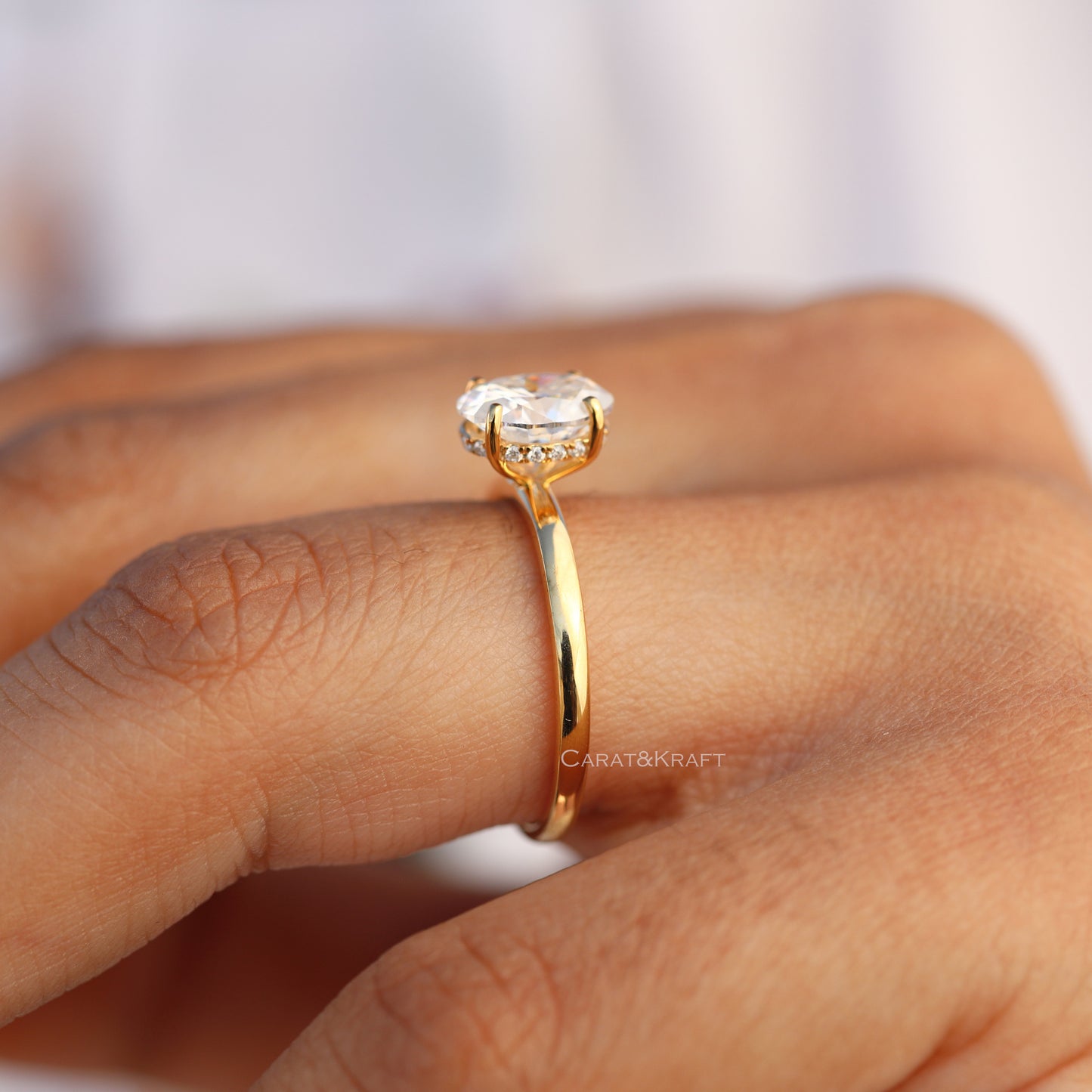 14k Solid Gold 2.0CT Oval Cut Lab Grown Diamond Hidden Halo Ring