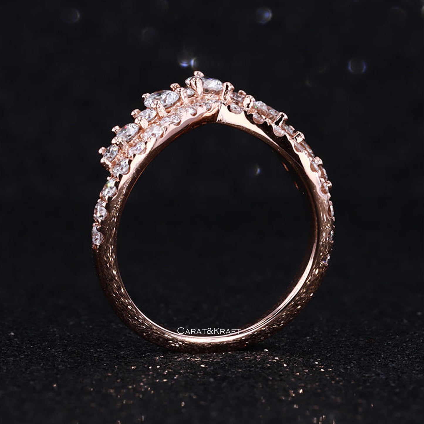 Moissanite Wedding Band, 0.90 TCW Round Cut Moissanite Curved Wedding Band, Stacking Ring, Double Row Eternity Ring, Anniversary Gift Ring