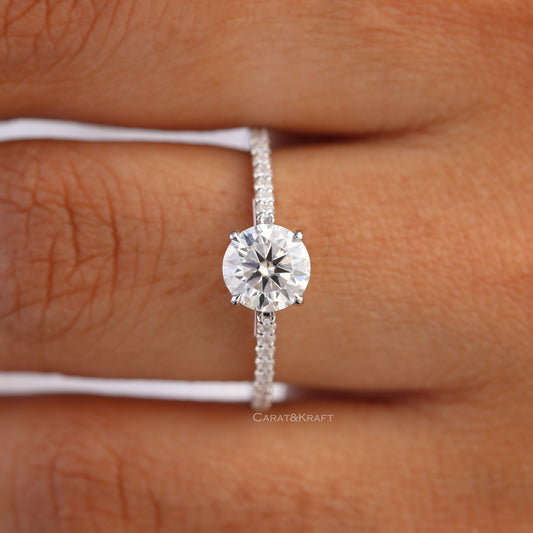 6mm Round Cut Moissanite Diamond Engagement Ring, view 1