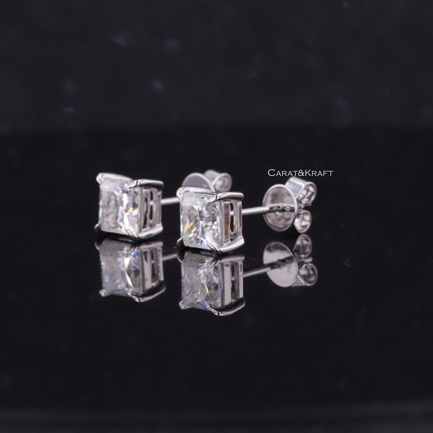 0.50 To 5.00 TCW Princess Cut Lab Grown Diamond Earrings / 14K Solid Gold Dainty Stud Earrings / Screw Back Everyday Earrings For Her