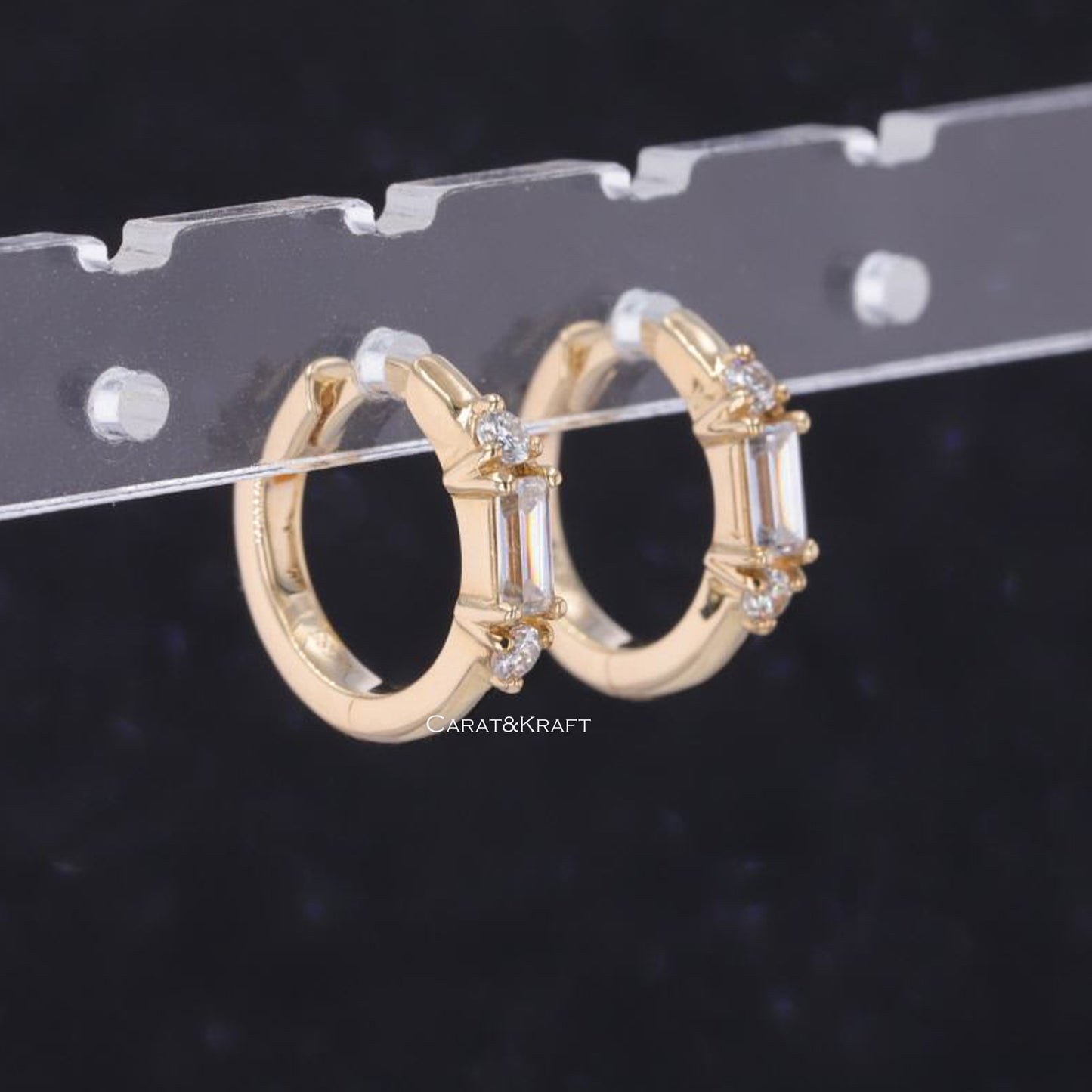 Baguette and Round Lab Grown Diamond Hoop Earrings