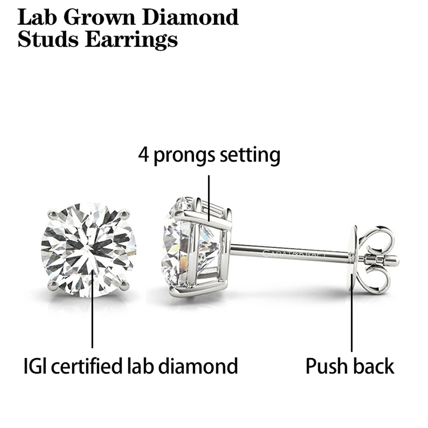 IGI certified lab grown diamond stud earrings
