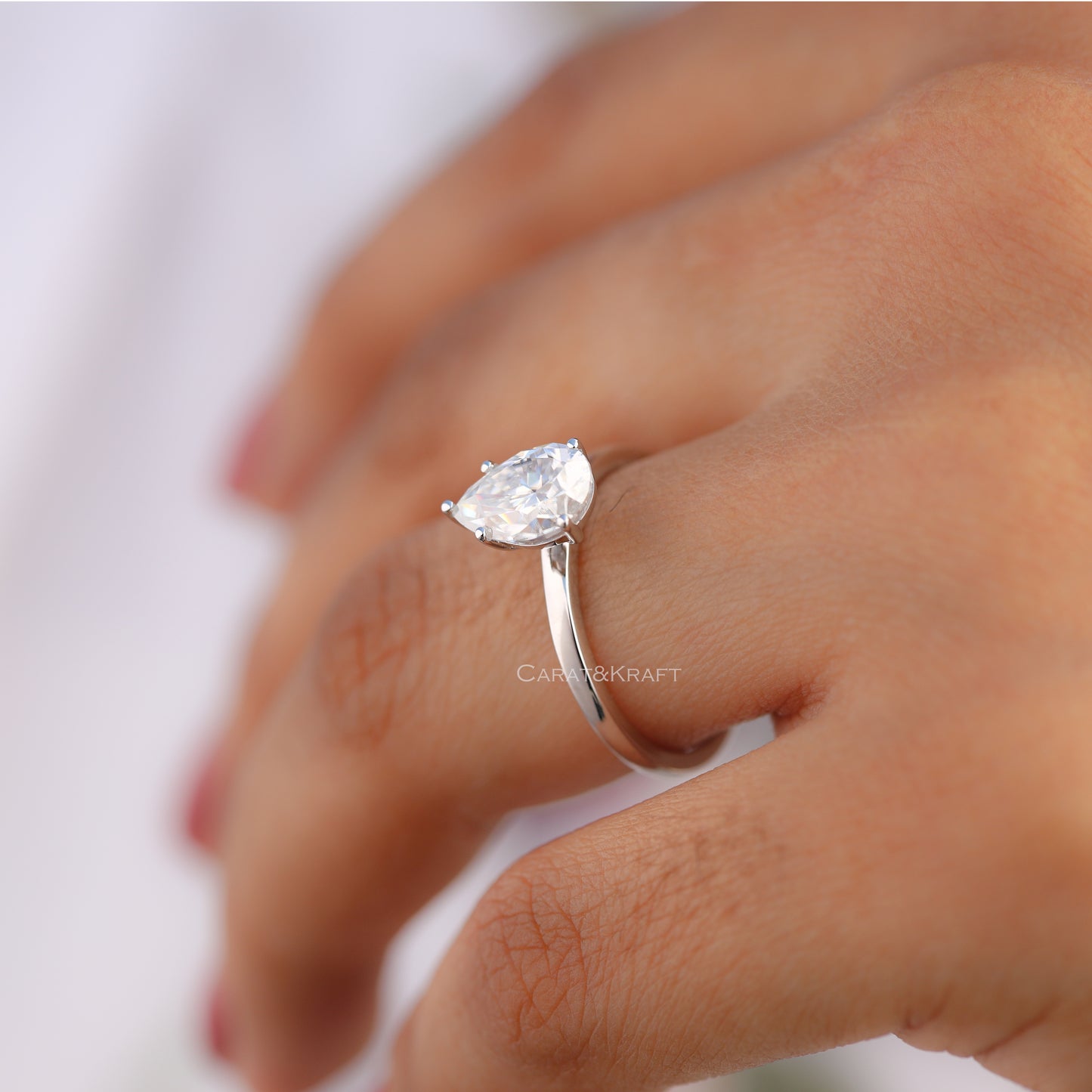 1.00CT To 5.00CT Pear Moissanite Solitaire Ring