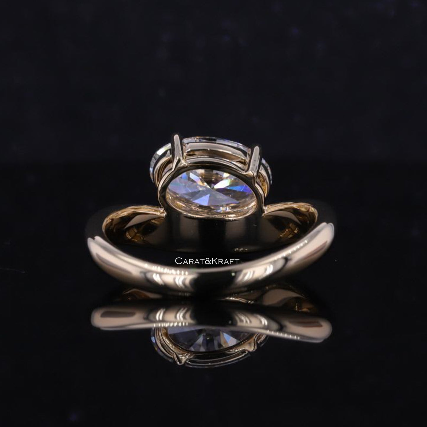 oval lab grown diamond engagement ring, esast west solitaire ring