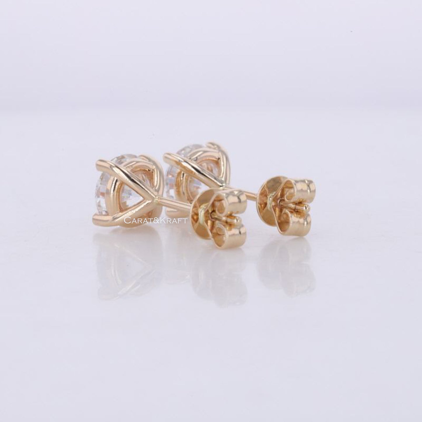 Moissanite Stud Earrings • 4 Prong Martini Solitaire Stud Earrings • Certified Moissanite • Round Cut Studs