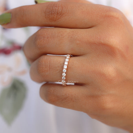 Round Moissanite Halfway Stackable Wedding Band, view 1