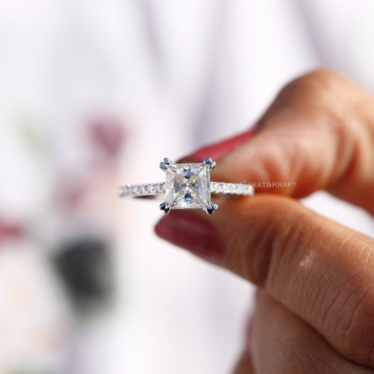 0.50 to 5.00CT Princess Cut Lab Grown Diamond Engagement Ring, view 1