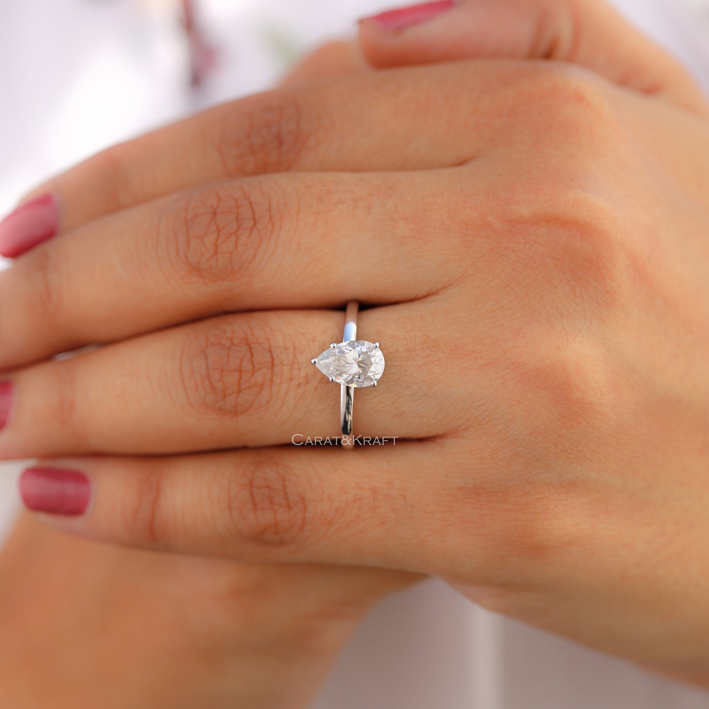 1.00CT To 5.00CT Pear Moissanite Solitaire Ring
