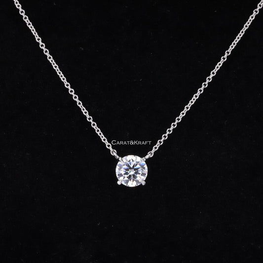 Moissanite Necklace, 1.65CT Round Moissanite Solitaire Pendant