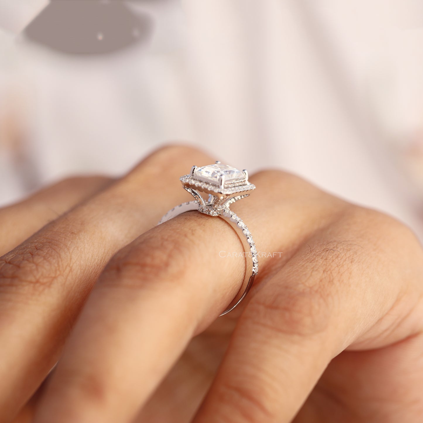 0.50 to 3.00CT Radiant Halo Lab Grown Diamond Pave Engagement Ring