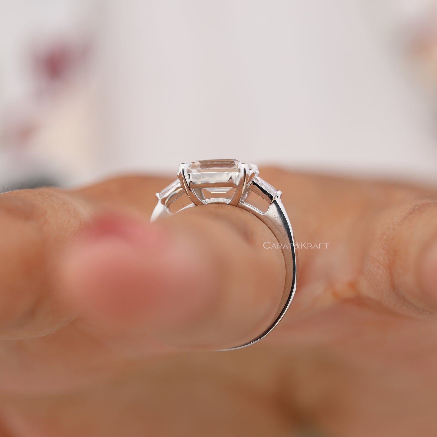 0.50 CT To 3.00 CT Emerald Cut Three Stone Lab Grown Diamond Engagement Ring,