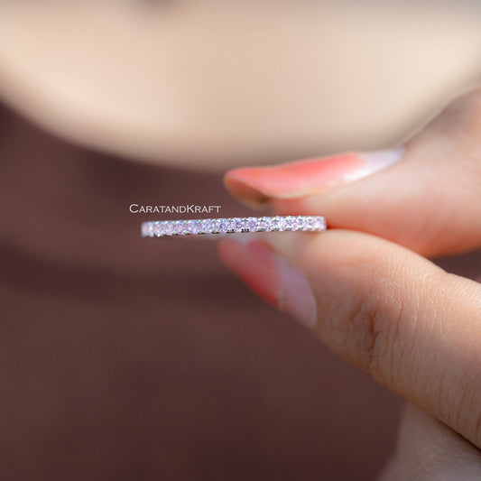 Pink Simulated Diamond Half Eternity Wedding Band, view 1