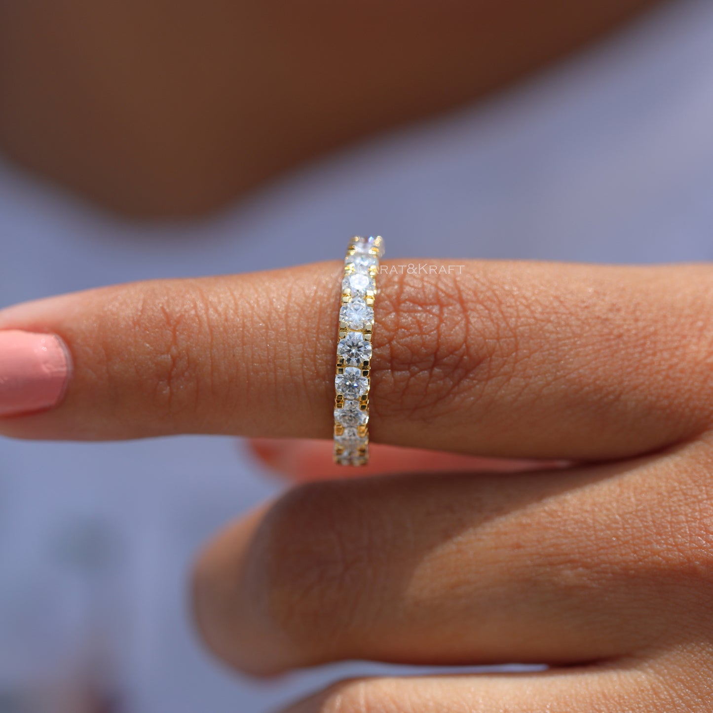 3mm Lab Grown Diamond Platinam Ring, 3/4 Eternity Diamond Platinum Band, Stackable Wedding Band