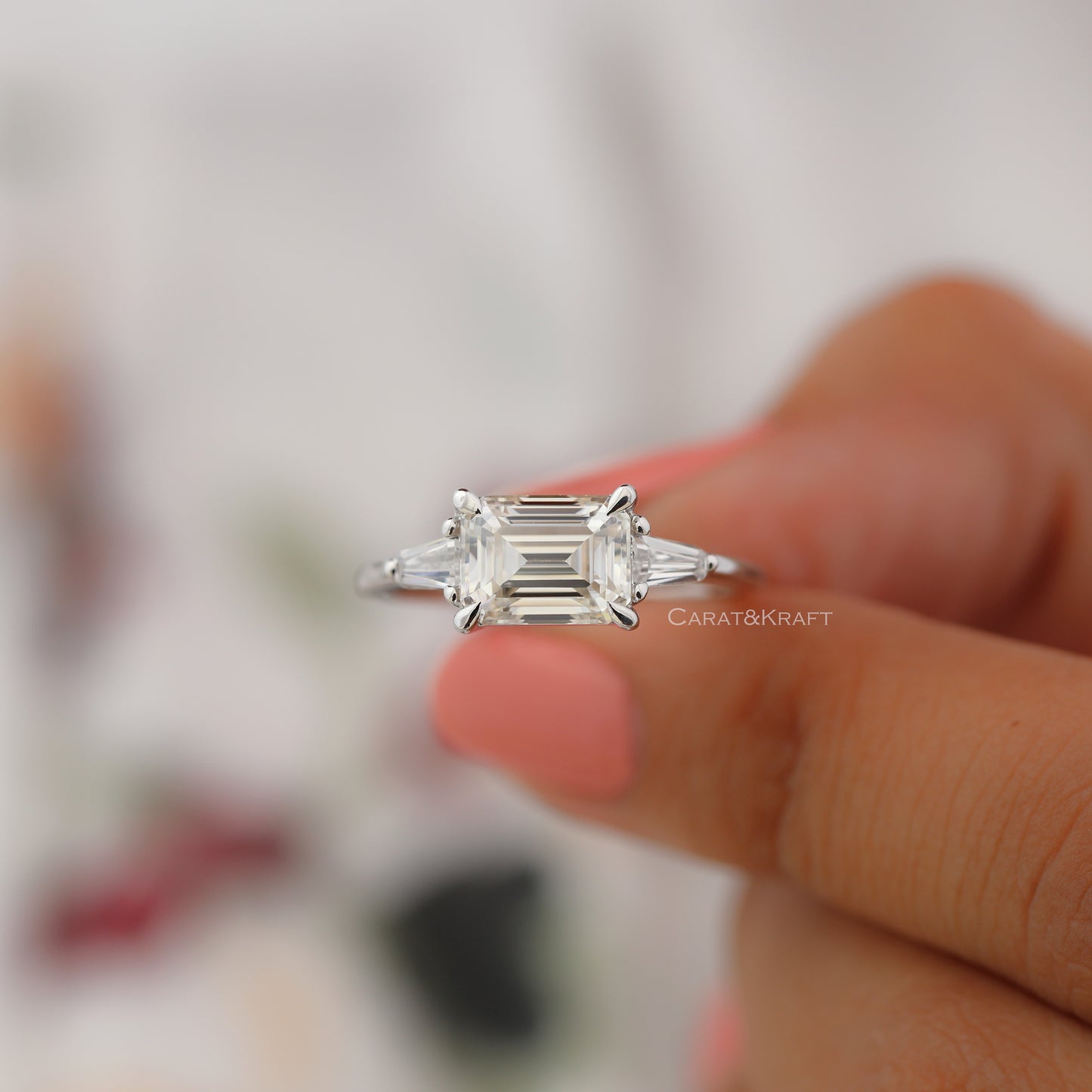 0.50 CT To 3.00 CT Emerald Cut Three Stone Lab Grown Diamond Engagement Ring,