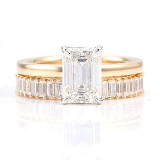 Emerald Cut Moissanite Ring set, view 2