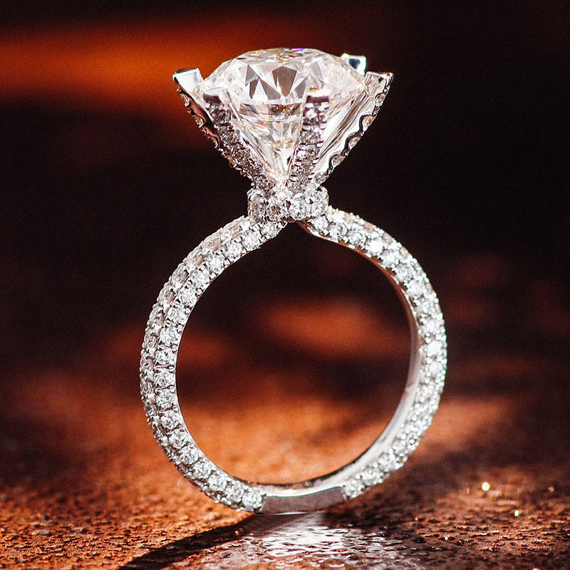 Round Cut Hidden Halo Three Row Lab Grown Diamond ring