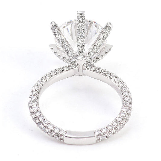 Round Cut Hidden Halo Three Row Stone Moissanite Diamond ring, view 1