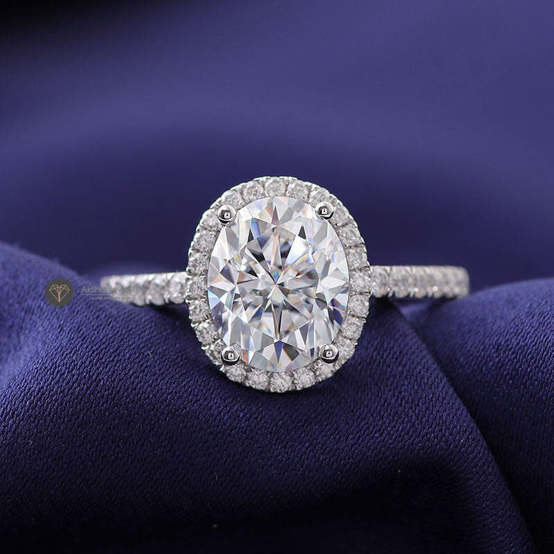 Moissanite Ring, Oval Cut Ring, Side Accent Ring, , Anniversary Ring Gift For Her
