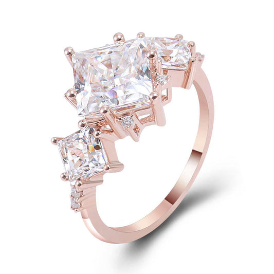 Princess Cut Moissanite Diamond Three Stone Diamond ring, view 2