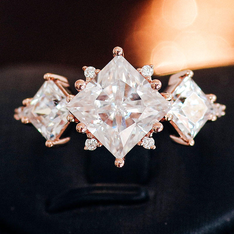 Princess Cut Moissanite Diamond Three Stone Diamond ring
