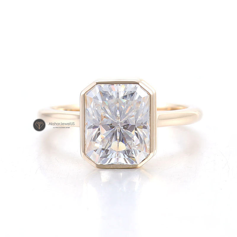 1.00CT To 5.00CT Radiant Cut Bezel Set Moissanite Solitaire Ring