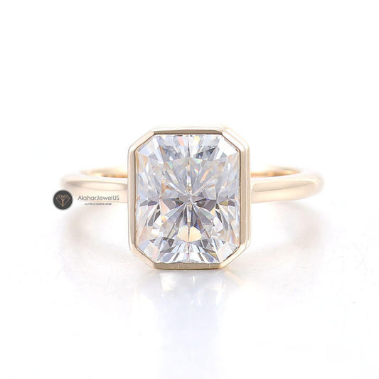 1.00CT To 5.00CT Radiant Cut Bezel Set Moissanite Solitaire Ring