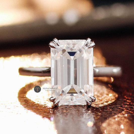 Emerald Cut Moissanite Two Tone Solitaire Engagement Vintage Ring Gift, view 2