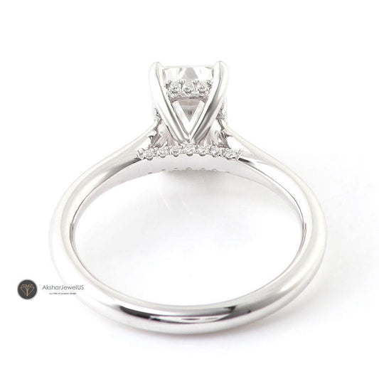 Emerald Cut Solitaire Moissanite Ring, Hidden Halo Promise Ring, view 2