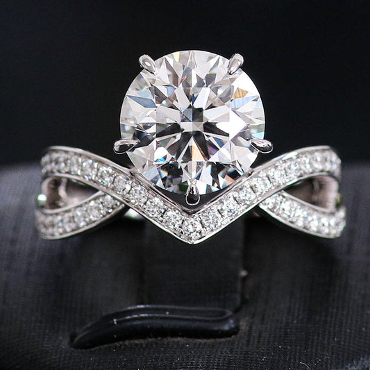 Round Cut Half Twist Crown Shape Engagement Ring, view 2