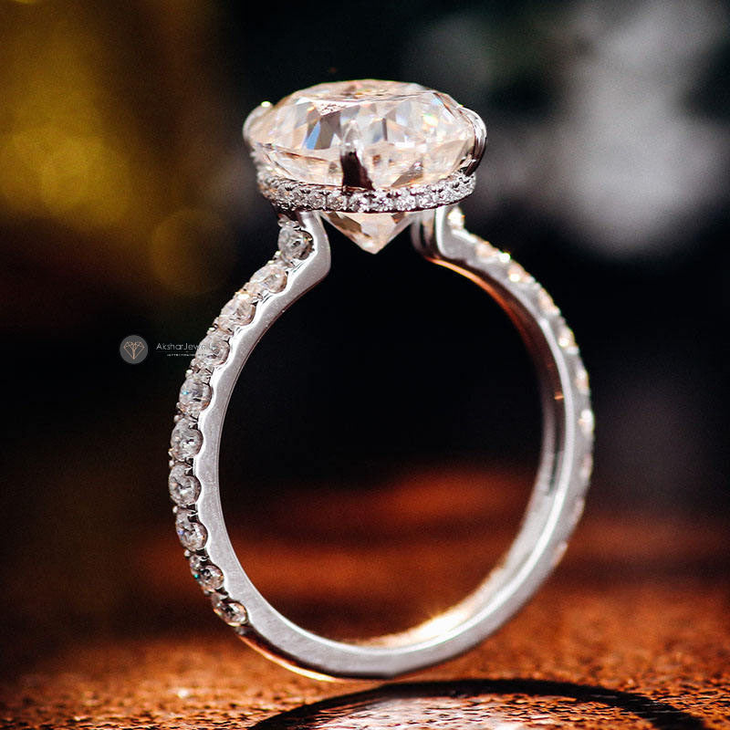 1.00CT To 5.00 CT Oval Cut Moissanite Ring, Hidden Halo Engagement Ring