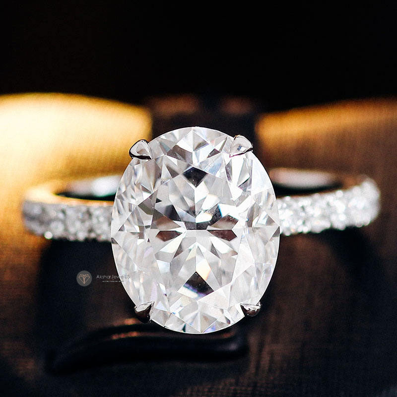 1.00CT To 5.00 CT Oval Cut Moissanite Ring, Hidden Halo Engagement Ring