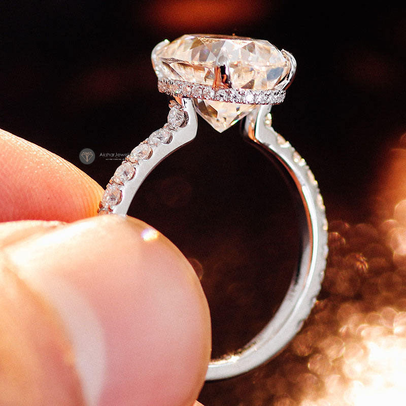 1.00CT To 5.00 CT Oval Cut Moissanite Ring, Hidden Halo Engagement Ring
