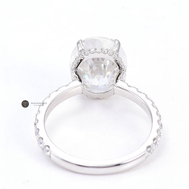 1.00CT To 5.00 CT Oval Cut Moissanite Ring, Hidden Halo Engagement Ring