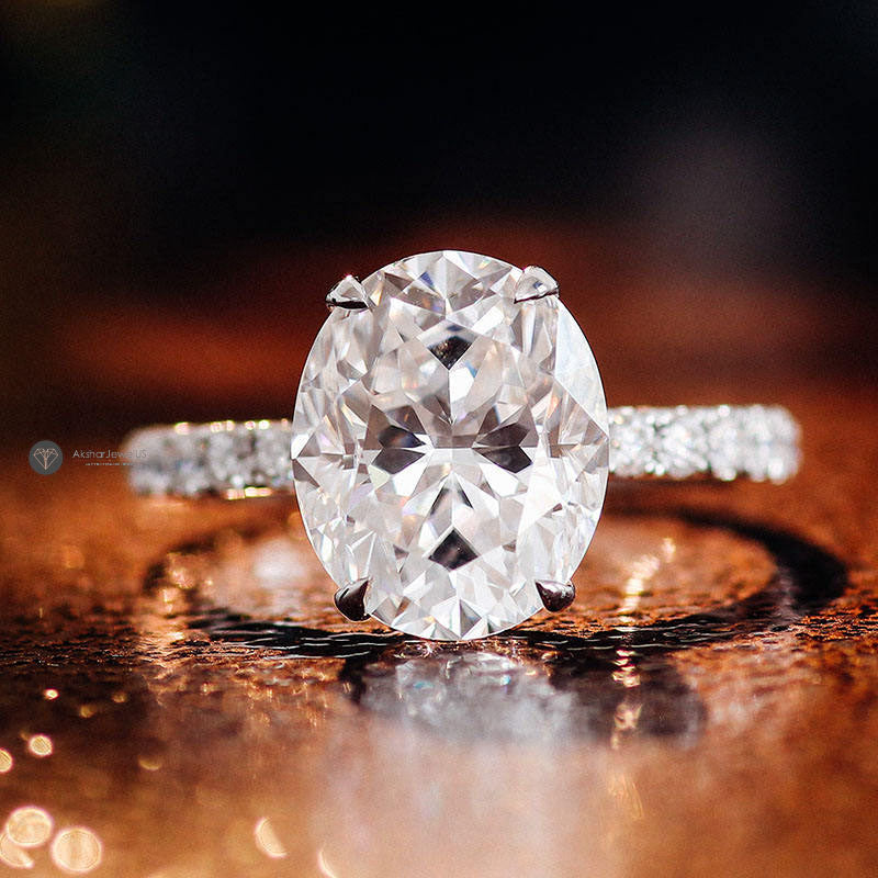 1.00CT To 5.00 CT Oval Cut Moissanite Ring, Hidden Halo Engagement Ring