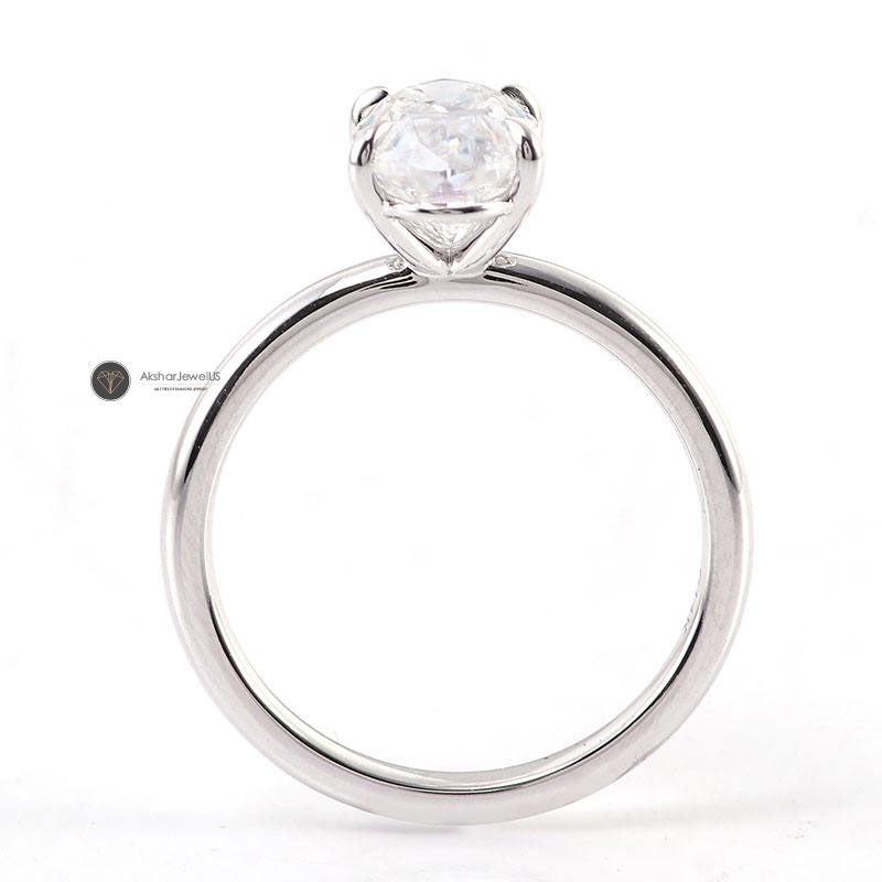 Elongated Crushed Ice Oval Cut Moissanite Solitaire Engagement Ring, view 8