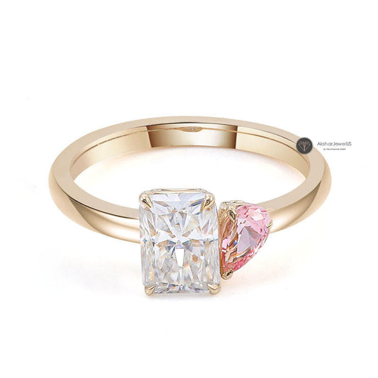 Radiant & Pink Pear Cut Toi Et Moi Moissanite Diamond Engagement Ring, view 1