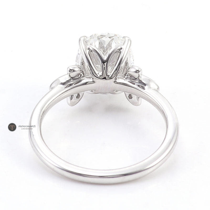 Oval Cut Colorless Moissanite Vintage Engagement Ring, Side Marquise Cut Handmade Ring Gift