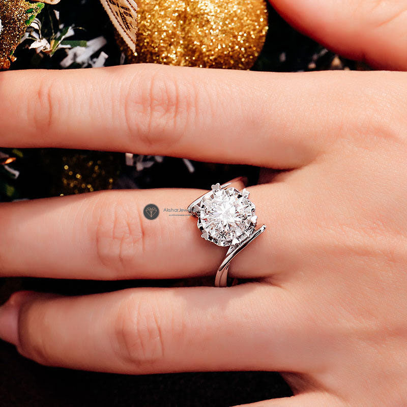 Brilliant Round Lab Grown Diamond Engagement Ring, Heart Shape Prong Set Moissanite Ring