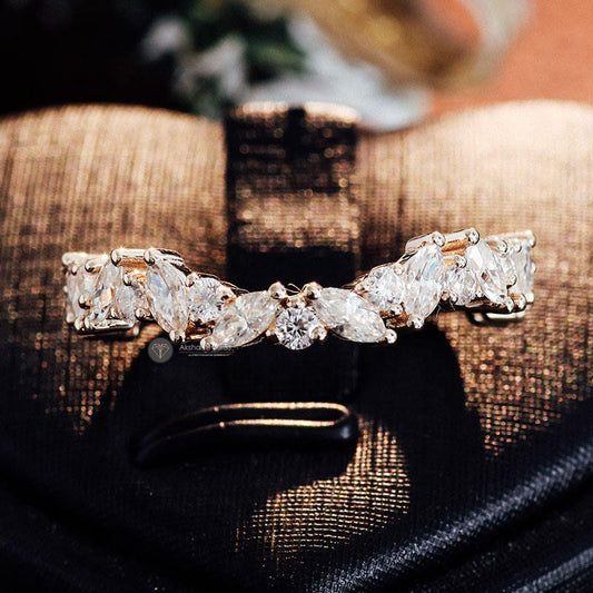 Lab grown diamond Marquise band diamond Marquise wedding band lab grown diamond, Marquise And Round diamond band diamond matching band diamond wedding band Marquise diamond eternity half eternity Curved diamond wedding band Marquise And Round Cut Cluster Lab Grown Diamond Curved Wedding band CVD HPHT natural diamond