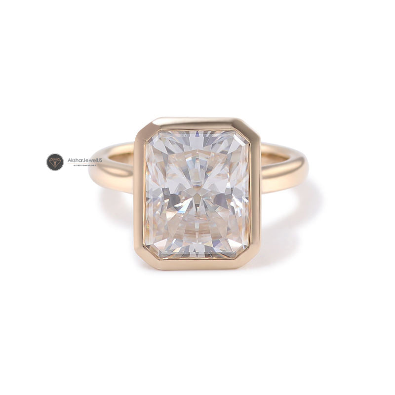 Radiant Cut Bezel Set Lab Grown Diamond Engagement ring, Hidden Halo Moissanite Ring