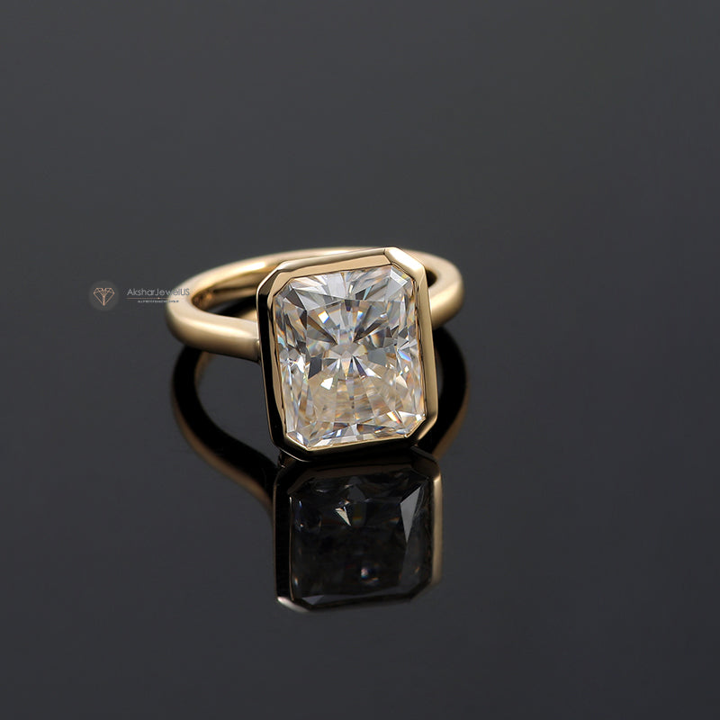 Radiant Cut Bezel Set Lab Grown Diamond Engagement ring, Hidden Halo Moissanite Ring
