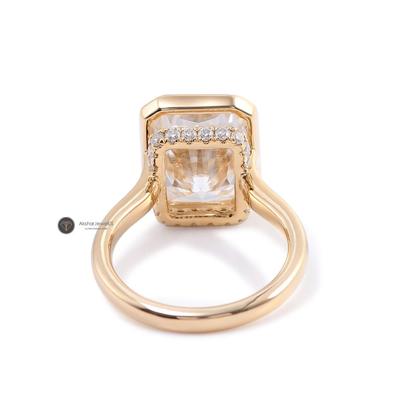 Radiant Cut Bezel Set Lab Grown Diamond Engagement ring, Hidden Halo Moissanite Ring