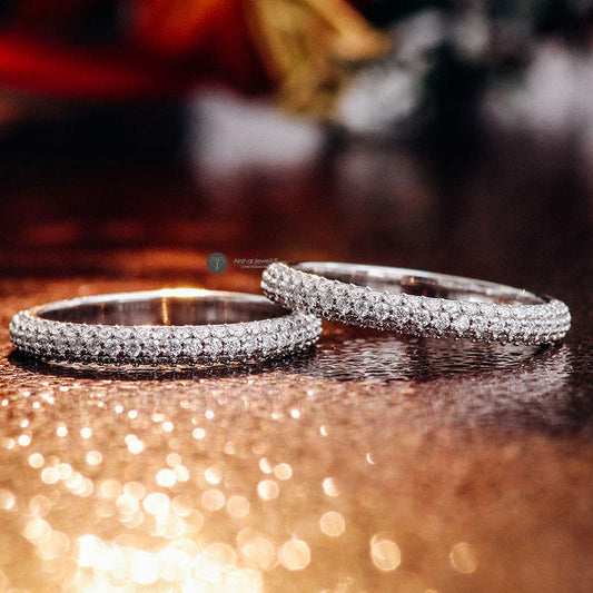 3 Row Pave Set Half Eternity Moissanite Wedding Ring Set, view 2
