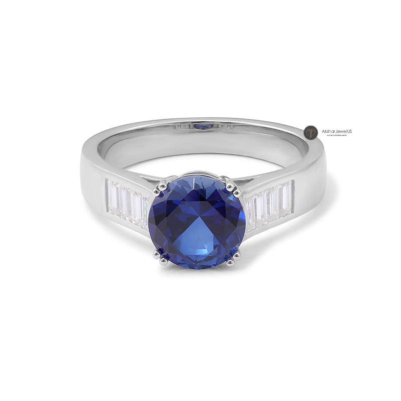 Blue Sapphire Round Cut Moissanite Ring For Men