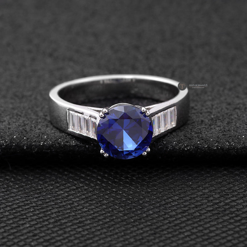 Blue Sapphire Round Cut Moissanite Ring For Men